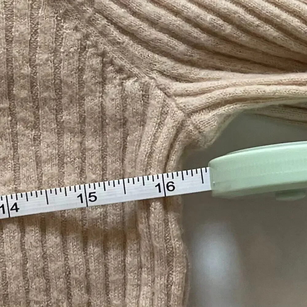 J. Crew Tan, Beige Ruffle Collar Ribbed Merino Wool Sweater, Size Small